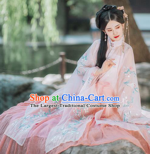 Traditional Chinese Ming Dynasty Imperial Consort Pink Hanfu Dress Ancient Nobility Lady Historical Costumes for Women