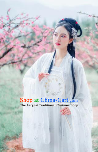 Traditional Chinese Tang Dynasty Palace Lady White Hanfu Dress Ancient Court Princess Historical Costumes for Women