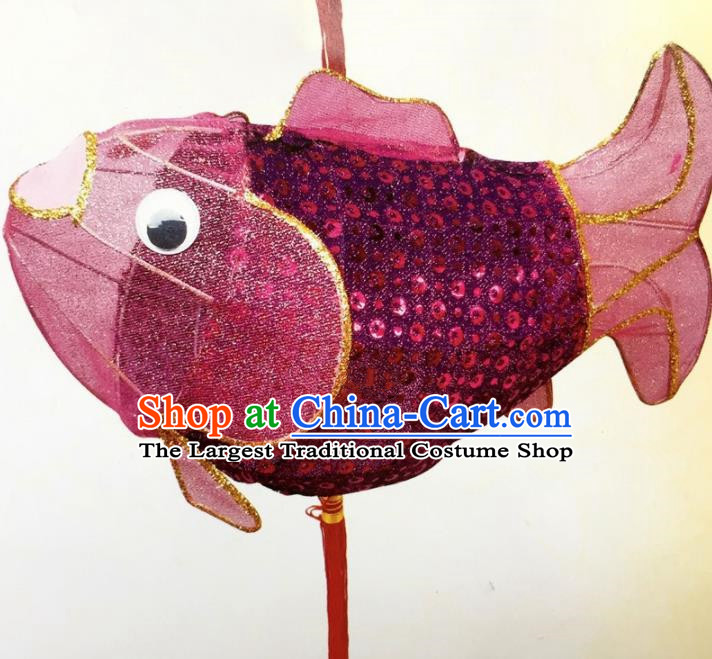 Chinese Traditional New Year Purple Paillette Carp Palace Lantern Handmade Hanging Lantern Asian Ceiling Lanterns Ancient Lamp