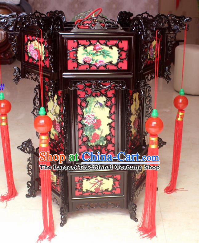 Chinese Traditional New Year Printing Peony Wood Palace Lantern Asian Handmade Lantern Ancient Lamp