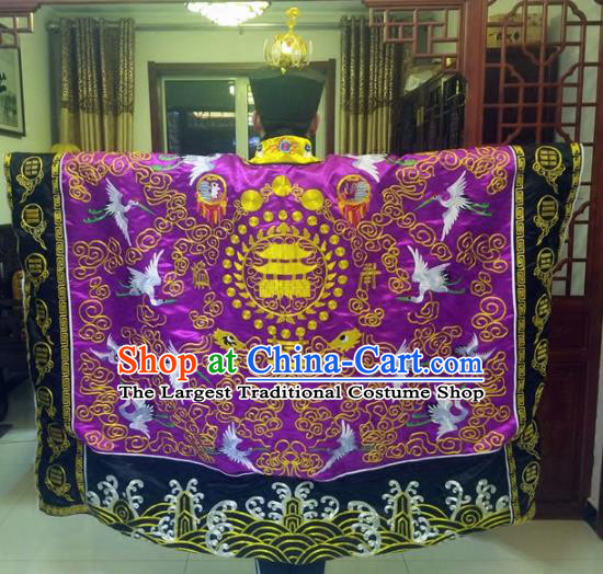 Chinese Traditional Taoism Costume Ancient Taoist Priest Cassocks Embroidered Crane Purple Vestment