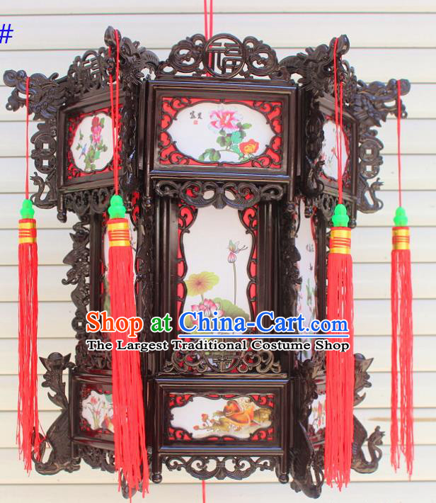 Chinese Traditional Handmade Printing Lotus Peony Palace Lantern Asian New Year Lantern Ancient Ceiling Lamp