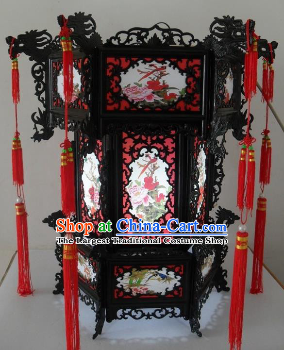 Chinese Traditional Handmade Printing Birds Peony Palace Lantern Asian New Year Lantern Ancient Ceiling Lamp