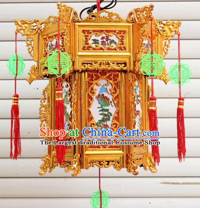 Chinese Traditional Handmade Carving Printing Golden Palace Lantern Asian New Year Lantern Ancient Ceiling Lamp