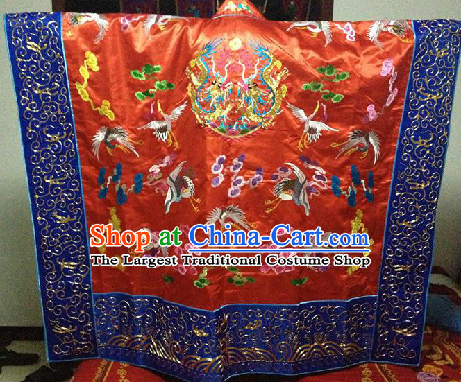 Chinese Ancient Taoist Priest Handmade Embroidered Cloud Cranes Red Cassocks Traditional Taoism Vestment Costume