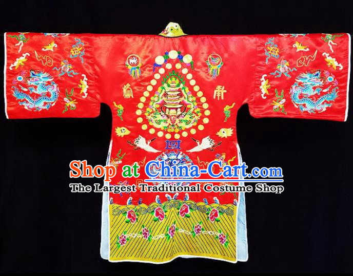 Chinese Ancient Taoist Priest Embroidered Dragon Crane Red Cassocks Traditional Taoism Vestment Costume