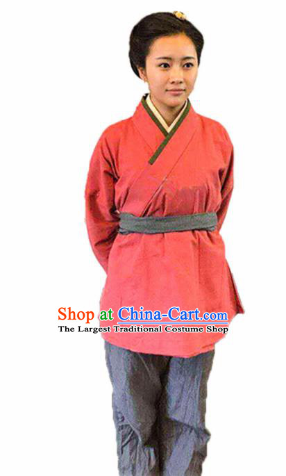 Chinese Traditional Han Dynasty Female Civilian Pink Costume Ancient Farmwife Clothing for Women