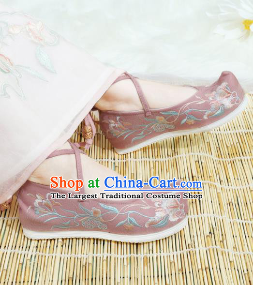 Chinese National Pink Cloth Hanfu Shoes Traditional Princess Shoes Embroidered Shoes for Women