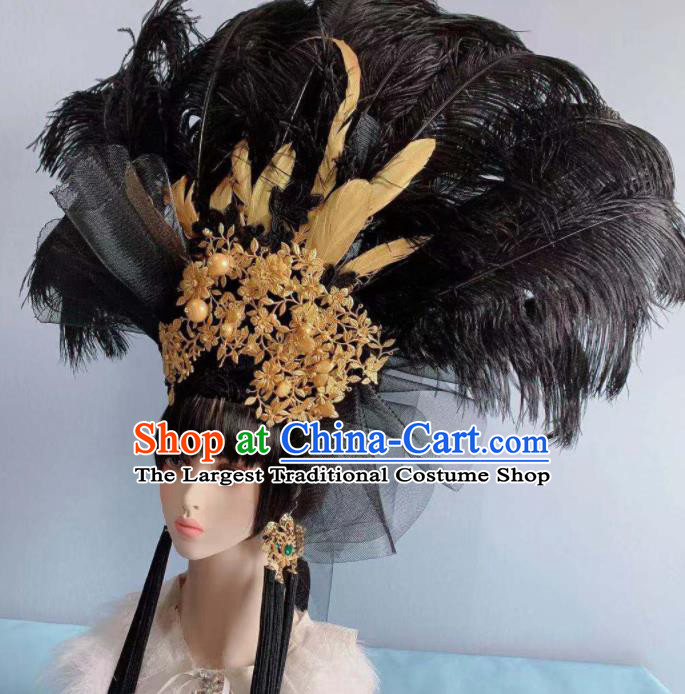 Top Grade Halloween Stage Show Black Feather Hair Accessories Brazilian Carnival Headdress for Women