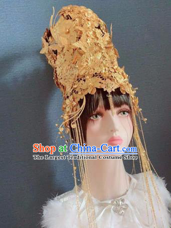 Traditional Chinese Deluxe Golden Butterfly Phoenix Coronet Hair Accessories Halloween Stage Show Headdress for Women