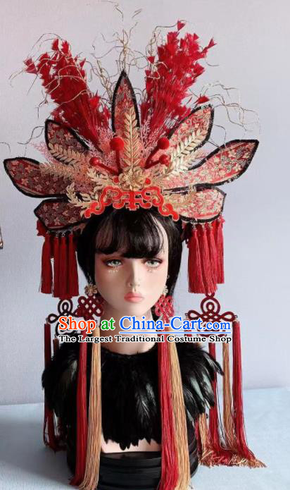 Traditional Chinese Deluxe Red Phoenix Coronet Hair Accessories Halloween Stage Show Headdress for Women