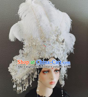 Top Grade Halloween Stage Show White Feather Hair Accessories Brazilian Carnival Headdress for Women