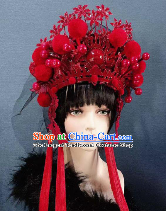 Traditional Chinese Deluxe Red Phoenix Coronet Hair Accessories Halloween Stage Show Headdress for Women