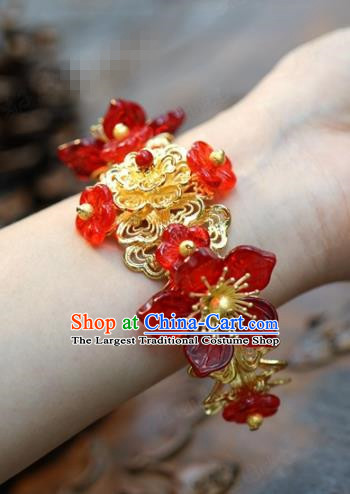 Traditional Chinese Handmade Court Red Plum Bracelet Jewelry Accessories Ancient Princess Bangle for Women