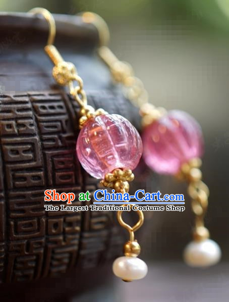 Traditional Chinese Handmade Court Ear Accessories Ancient Princess Pink Earrings for Women