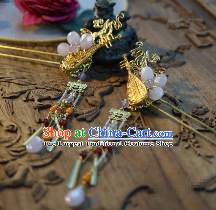 Traditional Chinese Handmade Court Lute Tassel Hairpins Hair Accessories Ancient Hanfu Hair Clip for Women