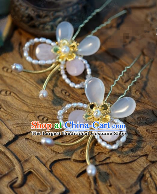 Traditional Chinese Handmade Court Pearls Butterfly Hairpins Hair Accessories Ancient Hanfu Hair Clip for Women