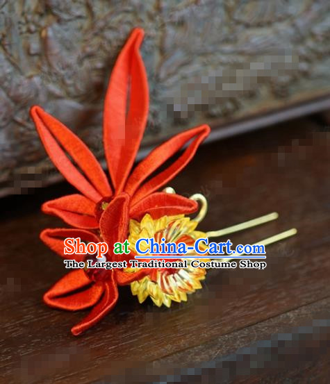 Traditional Chinese Handmade Court Red Maple Leaf Hairpins Hair Accessories Ancient Hanfu Hair Clip for Women