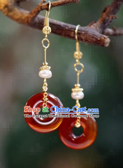 Traditional Chinese Handmade Court Agate Ring Ear Accessories Ancient Princess Earrings for Women