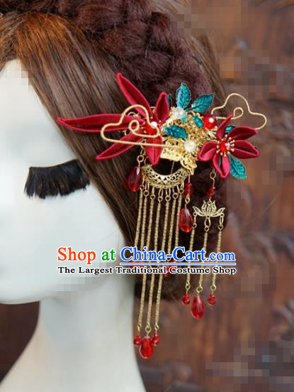 Traditional Chinese Handmade Court Maple Leaf Hairpins Hair Accessories Ancient Queen Hanfu Tassel Hair Clip for Women