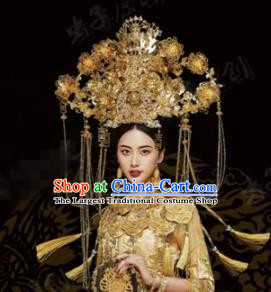 Traditional Chinese Wedding Hair Accessories Luxury Golden Phoenix Coronet Ancient Bride Hairpins Complete Set for Women