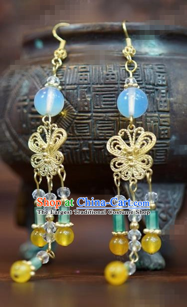 Traditional Chinese Handmade Court Ear Accessories Ancient Princess Wedding Tassel Earrings for Women