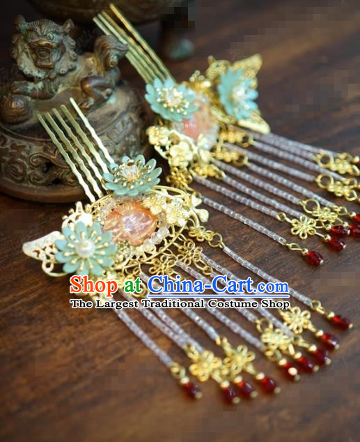 Traditional Chinese Ancient Bride Tassel Hair Combs Hanfu Court Queen Hairpins Handmade Hair Accessories for Women