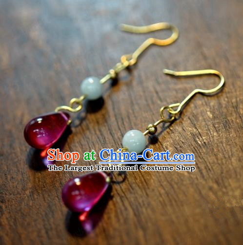 Traditional Chinese Handmade Court Ear Accessories Ancient Princess Purple Crystal Earrings for Women