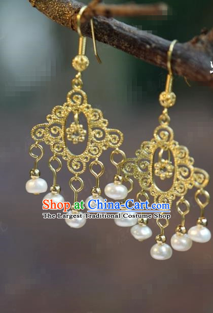 Traditional Chinese Handmade Court Golden Ear Accessories Ancient Princess Earrings for Women