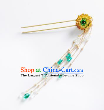 Traditional Chinese Ancient Hanfu Golden Lotus Tassel Hair Clip Court Queen Hairpins Handmade Hair Accessories for Women