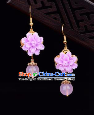 Traditional Chinese Handmade Court Ear Accessories Classical Pink Flower Earrings for Women