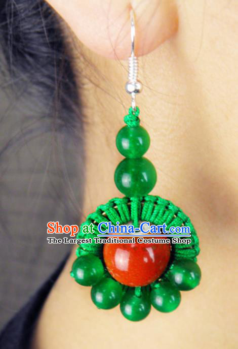 Traditional Chinese Classical Green Beads Earrings Handmade Court Ear Accessories for Women