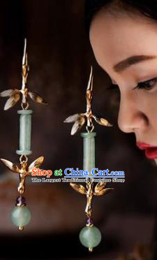 Traditional Chinese Classical Jade Earrings Handmade Court Ear Accessories for Women