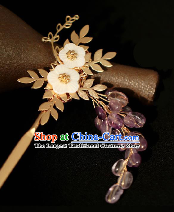 Traditional Chinese Hanfu Purple Grape Tassel Hair Clip Ancient Court Queen Hairpins Handmade Hair Accessories for Women