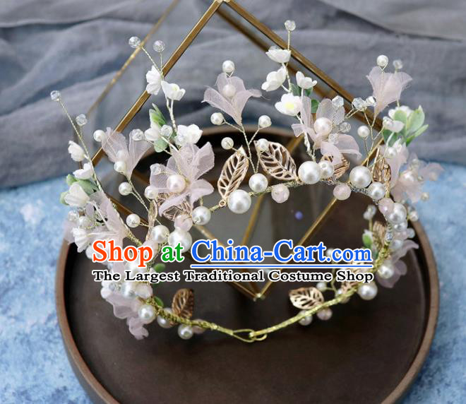 Handmade Baroque Princess Silk Flowers Royal Crown Children Hair Clasp Hair Accessories for Kids