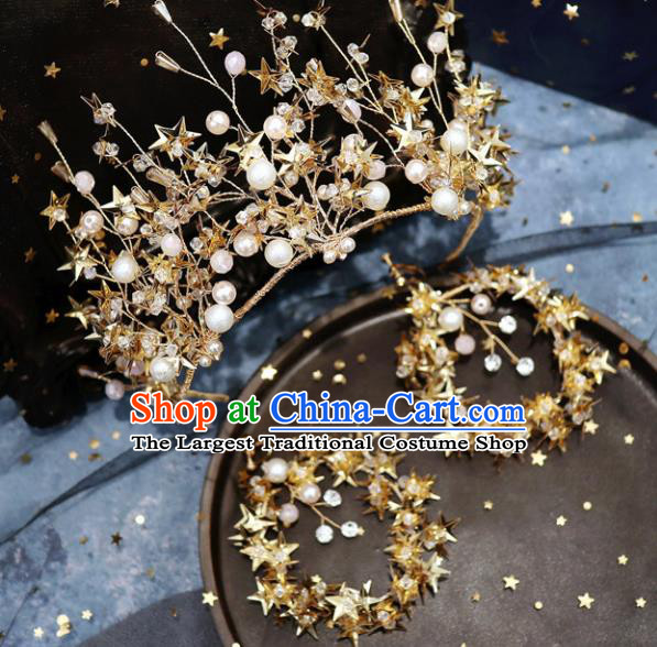 Handmade Baroque Princess Golden Stars Royal Crown Children Hair Clasp Hair Accessories for Kids