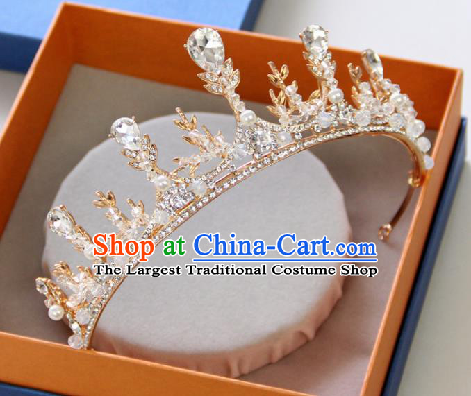 Handmade Baroque Princess Crystal Golden Royal Crown Children Hair Clasp Hair Accessories for Kids