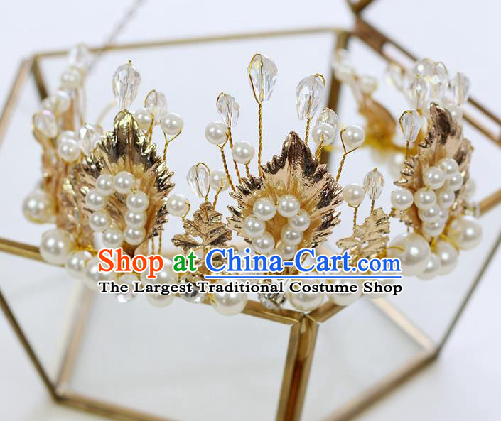 Handmade Baroque Princess White Beads Royal Crown Children Hair Clasp Hair Accessories for Kids