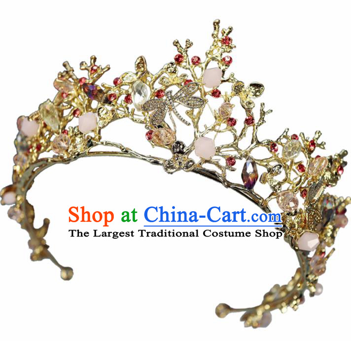 Handmade Baroque Princess Golden Dragonfly Royal Crown Children Hair Accessories for Kids