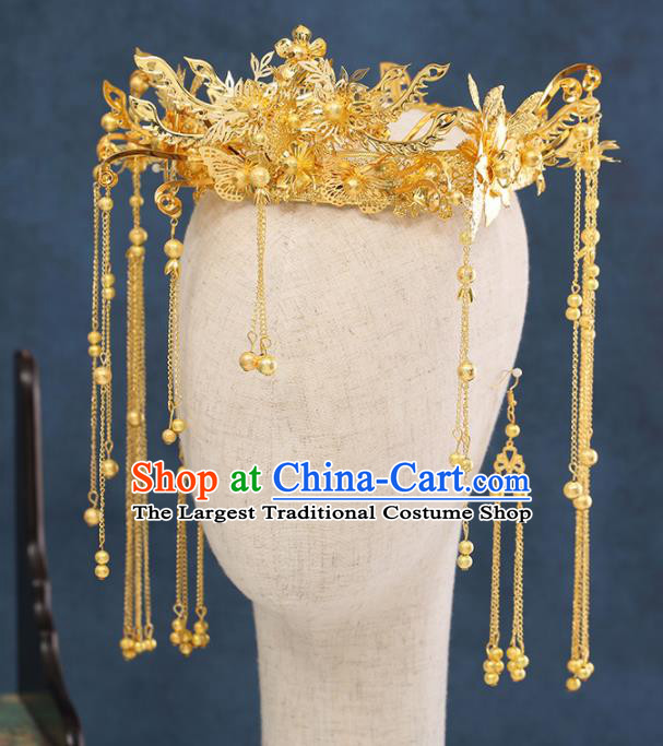 Traditional Chinese Wedding Tassel Phoenix Coronet Handmade Ancient Bride Hairpins Hair Accessories Complete Set