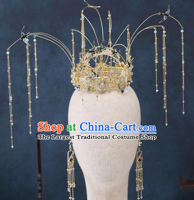 Traditional Chinese Wedding Handmade Tassel Phoenix Coronet Ancient Bride Hairpins Hair Accessories Complete Set