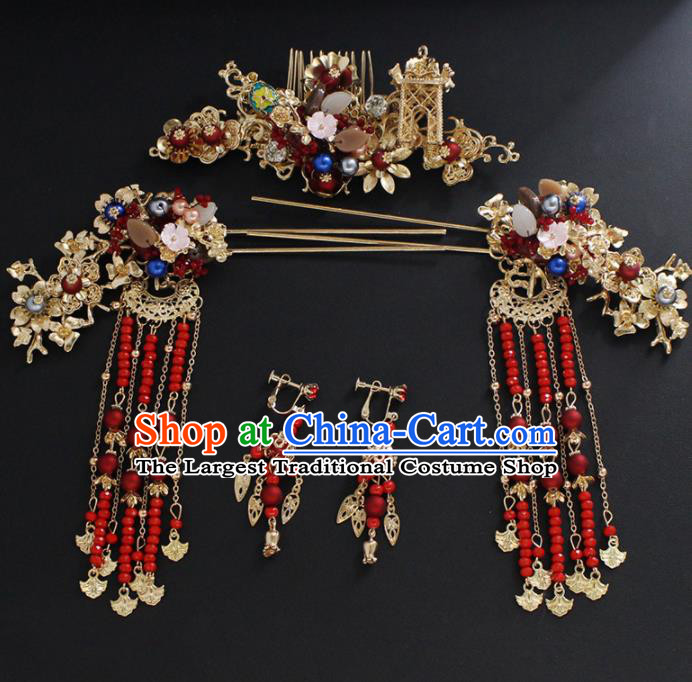 Traditional Chinese Wedding Handmade Hair Comb Ancient Bride Hairpins Hair Accessories Complete Set