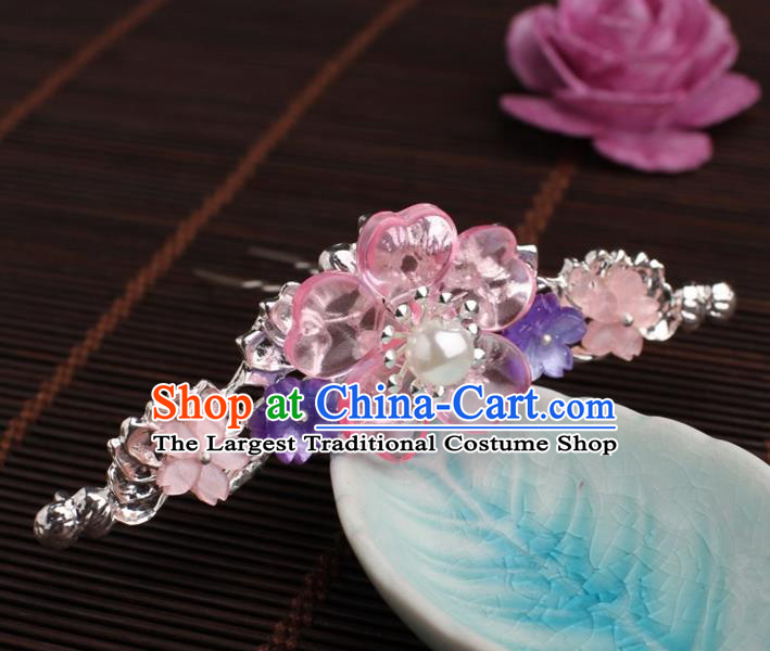 Traditional Chinese Hanfu Pink Plum Hair Clip Ancient Court Princess Hairpins Handmade Hair Accessories for Women