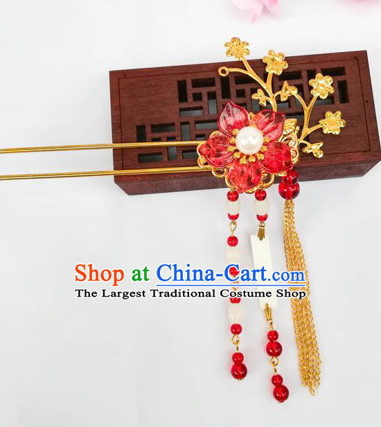 Traditional Chinese Hanfu Red Plum Hair Clip Ancient Court Princess Hairpins Hair Accessories for Women