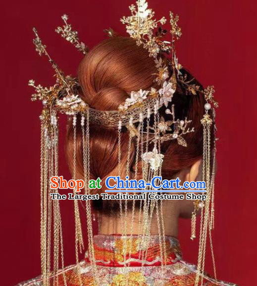 Traditional Chinese Handmade Wedding Tassel Phoenix Coronet Ancient Bride Hairpins Hair Accessories for Women