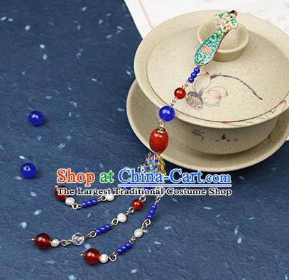 Traditional Chinese Handmade Blueing Tassel Brooch Hanfu Breastpin Jewelry Accessories for Women