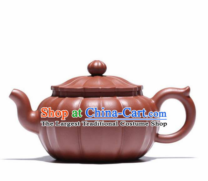 Traditional Chinese Handmade Carving Chrysanthemum Zisha Teapot Dark Red Clay Pottery Teapot