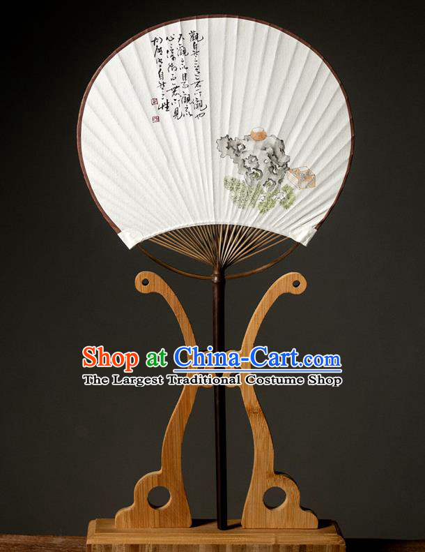 Traditional Chinese Handmade Paper Palace Fans Ink Painting Stone Fans