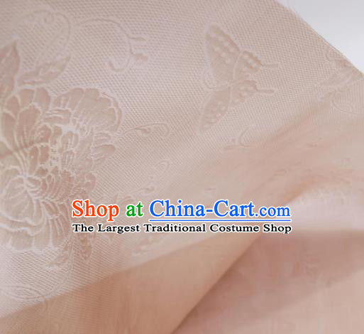 Traditional Chinese Classical Peony Butterfly Pattern Design Pink Silk Fabric Ancient Hanfu Dress Silk Cloth