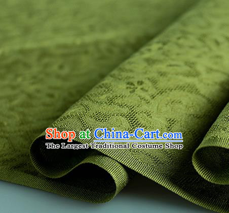 Traditional Chinese Classical Apricot Flowers Pattern Design Olive Green Silk Fabric Ancient Hanfu Dress Silk Cloth